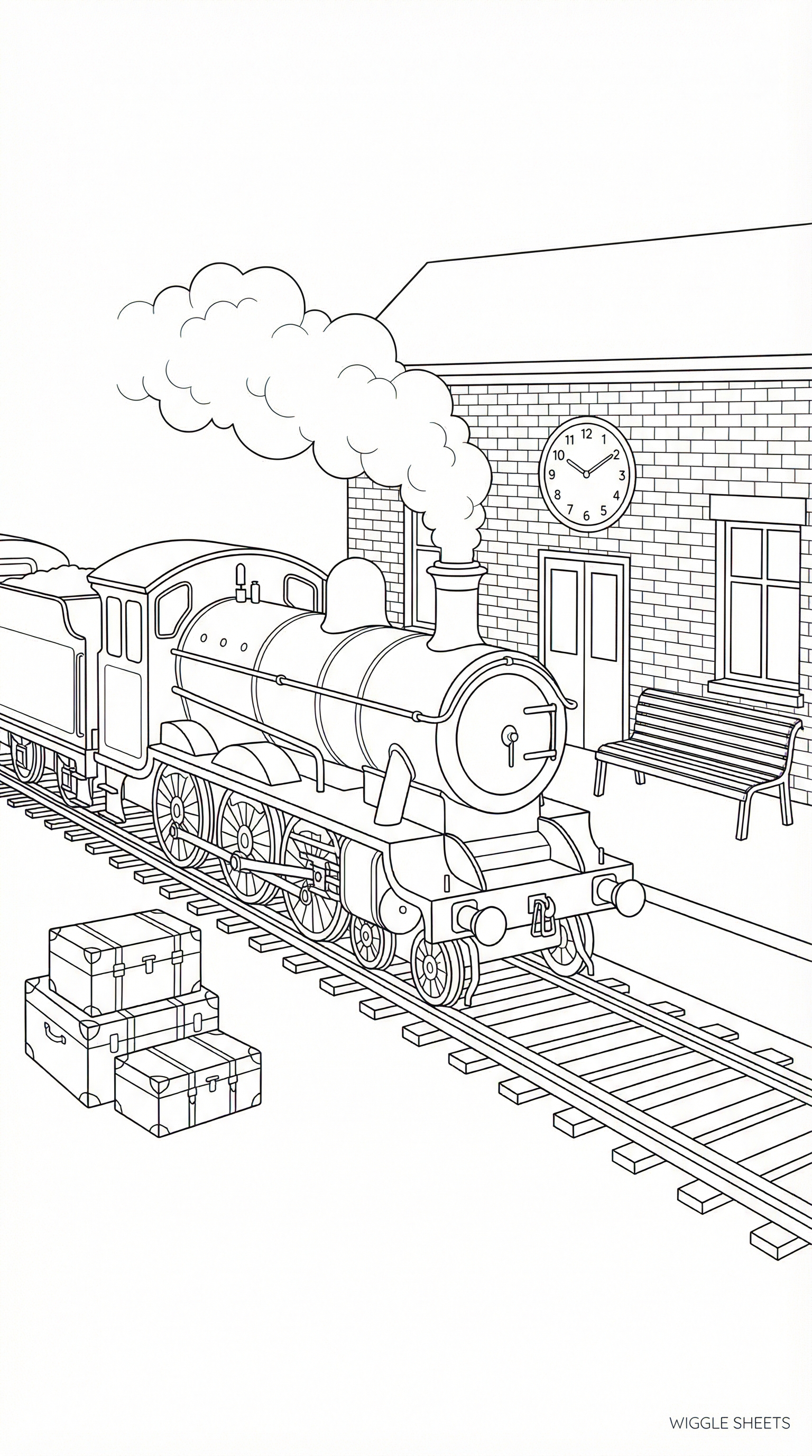Steam Train Station Coloring Page